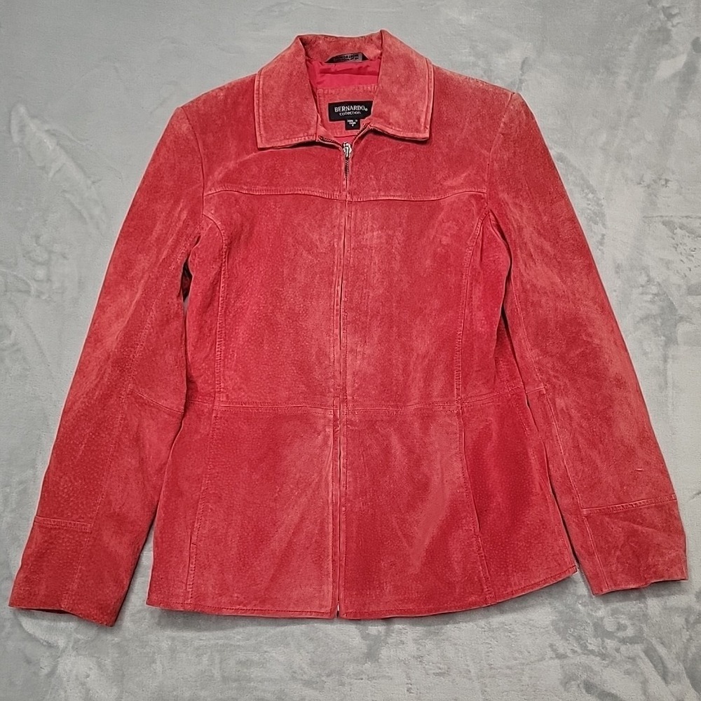 Bernardo Jacket Womens S Red Suede Zip Up Nordstrom Moto Chic Outerwear